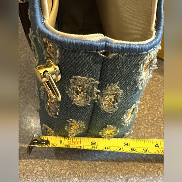 Fendi Denim Embroidered Roma Satchel with Gold Accents With Box - Picture 5 of 6